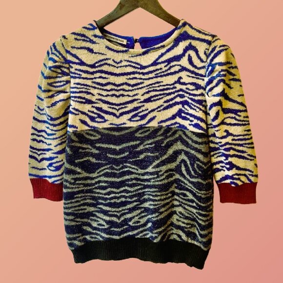 EROTOKRITOS-PARIS Abstract Zebra Jacquard Gradient Short Sleeve Top Sz M - Picture 4 of 6